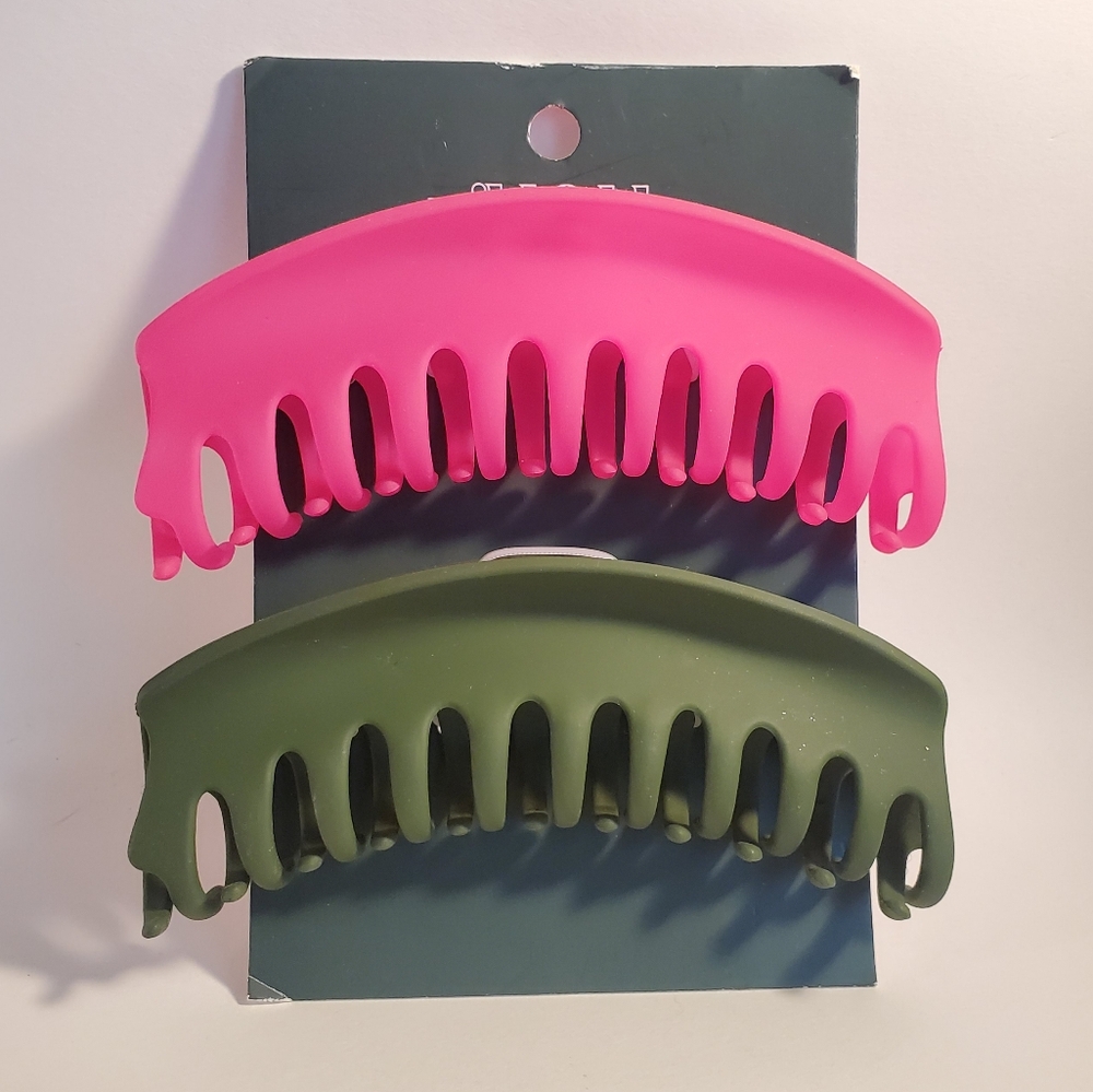 Set of Pink and Green Hair Clips, large size at 5.5 inches, NWT